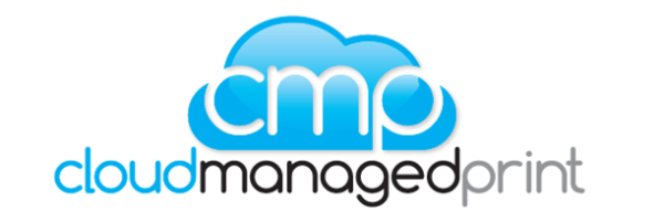 Logo for Cloud Managed Print, which is a blue cloud with the letters "cmp" inside of it and "cloudmanagedprint" below it.