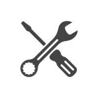 A logo with simplified graphics of a wrench and screwdriver crossing.